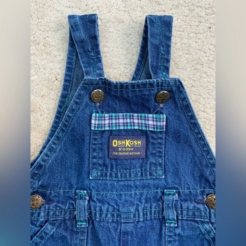 Vintage OshKosh Size 18 Months Denim Teddy Bear Corps Overalls